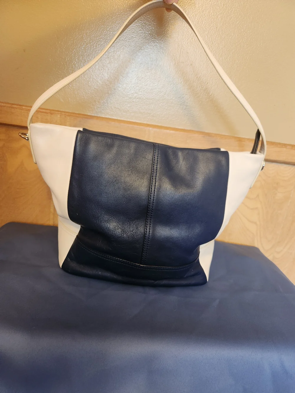 Coach Navy and White Leather Hobo Shoulder Bag